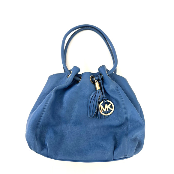 Michael Kors Handbags - Michael Kors East-West Ring Tote Shoulder Bag Blue Pebbled Leather Tassel MK Tag